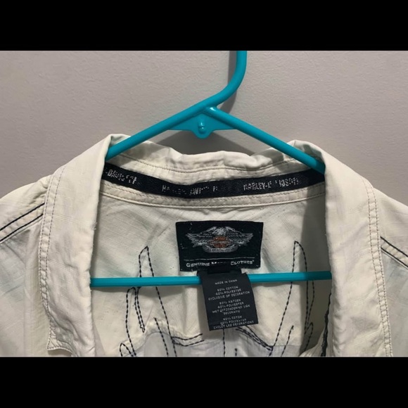 Harley Davidson Button Up T-Shirt 4XL Beige READ - Picture 10 of 10